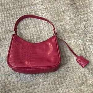 Pink Faux Croc Textured Shoulder Bag